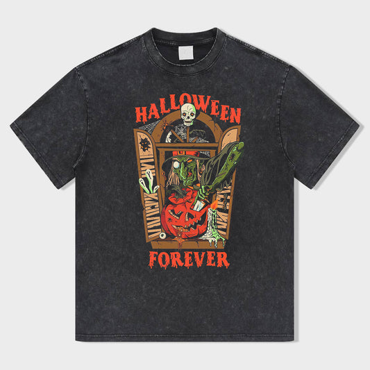 Halloween Bash Skull Night Acid Wash T-Shirt