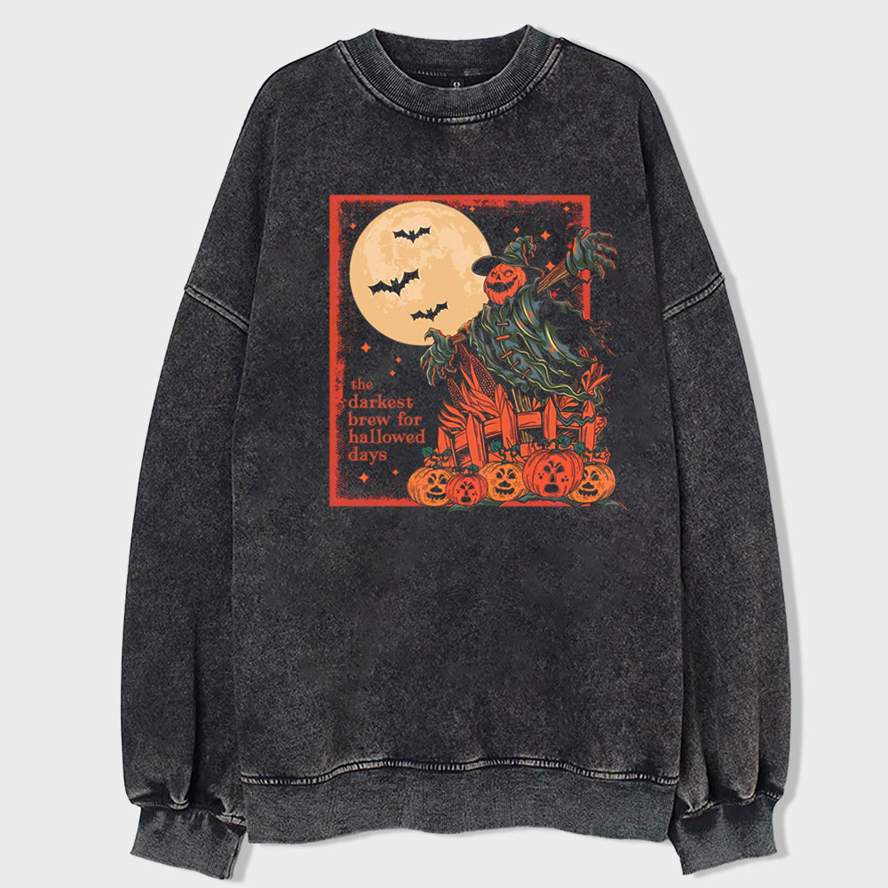 Dark Halloween Pumpkin Acid Wash Sweatshirt