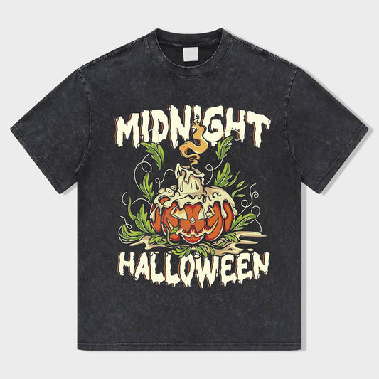 Halloween Pumpkin Night Acid Wash T-Shirt